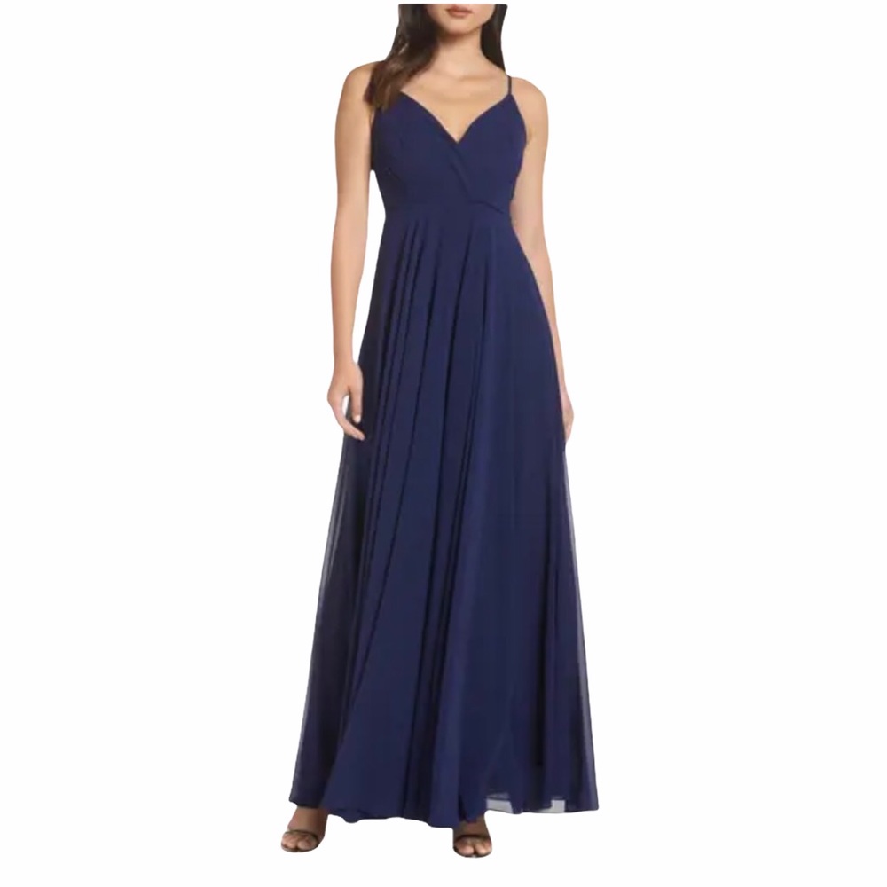 Lulu’s Surplice Chiffon Gown, Navy, Sz L